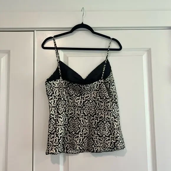 Tori Richard Women's Spaghetti Strap Blouse Cream Black Brown 100% Silk Sz 12 - Picture 5 of 8